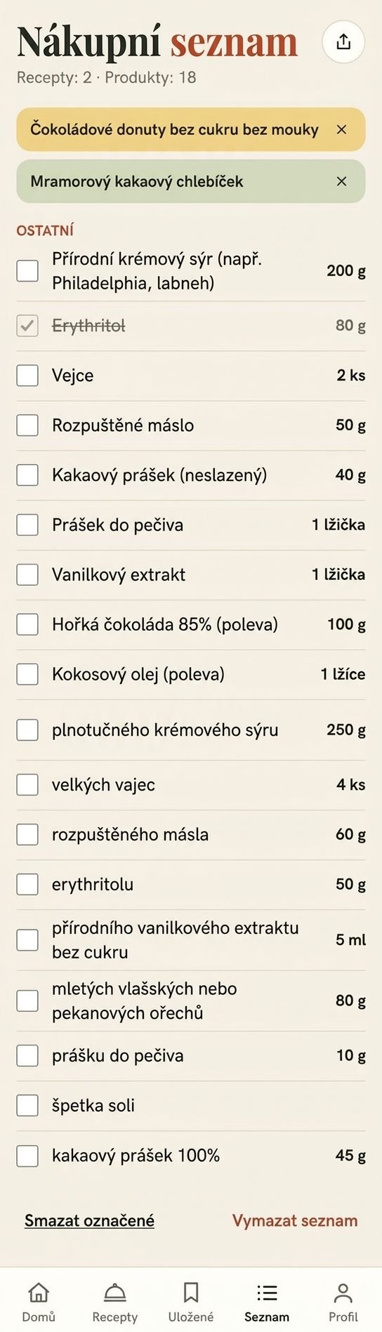Nákupní seznam jedním klepnutím