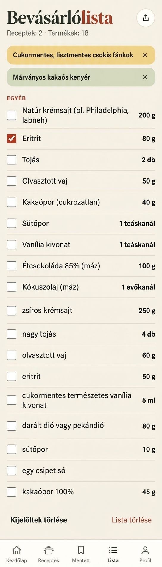Bevásárlólista egyetlen érintéssel